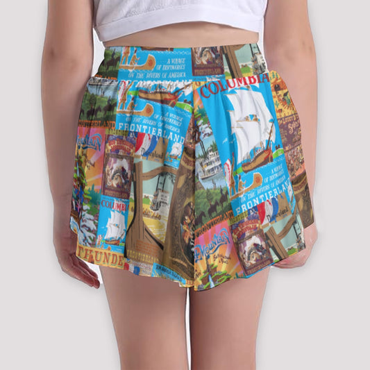 Vintage Frontier Ride Posters - Girls’ Flowy Pocket Shorts
