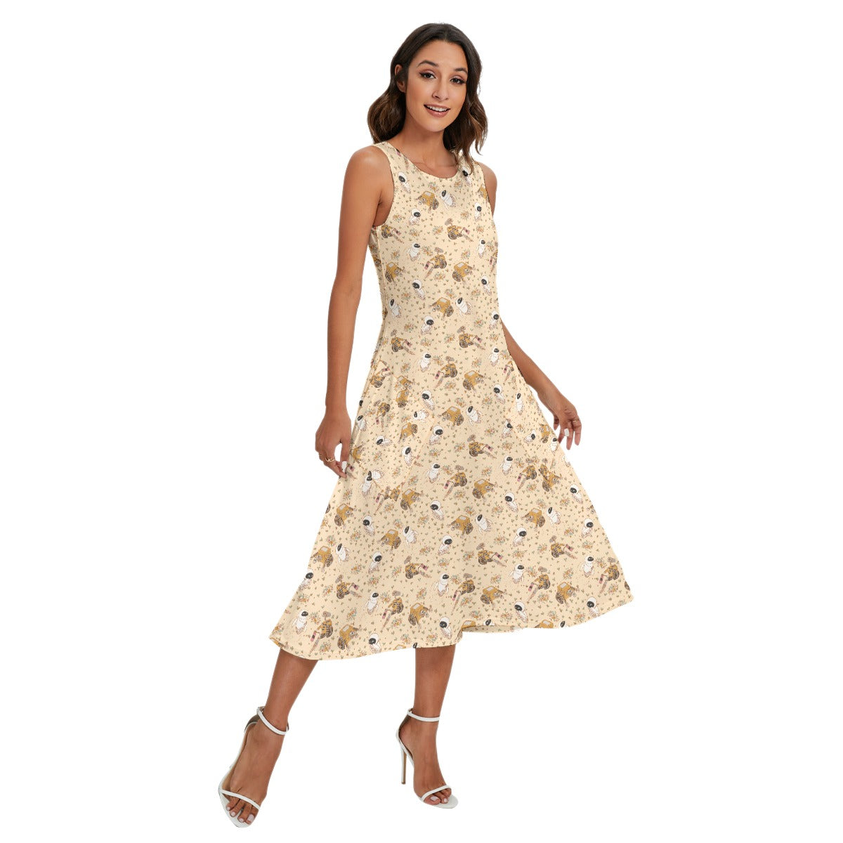 Botanical Robot Love Story - Women’s Diagonal Pocket Midi Dress