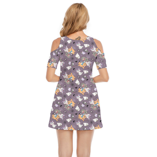 Spooky Fancy Felines - Women's Cold Shoulder Cotton Dress