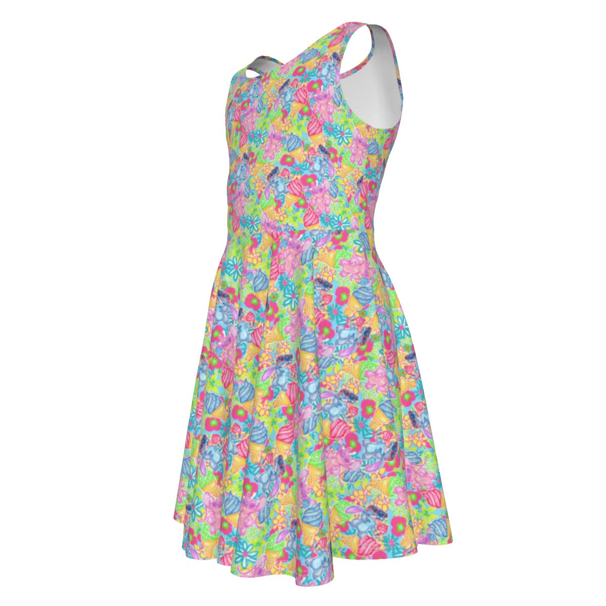 Neon Floral Summer Vibes - Kid's Sleeveless Skater Dress
