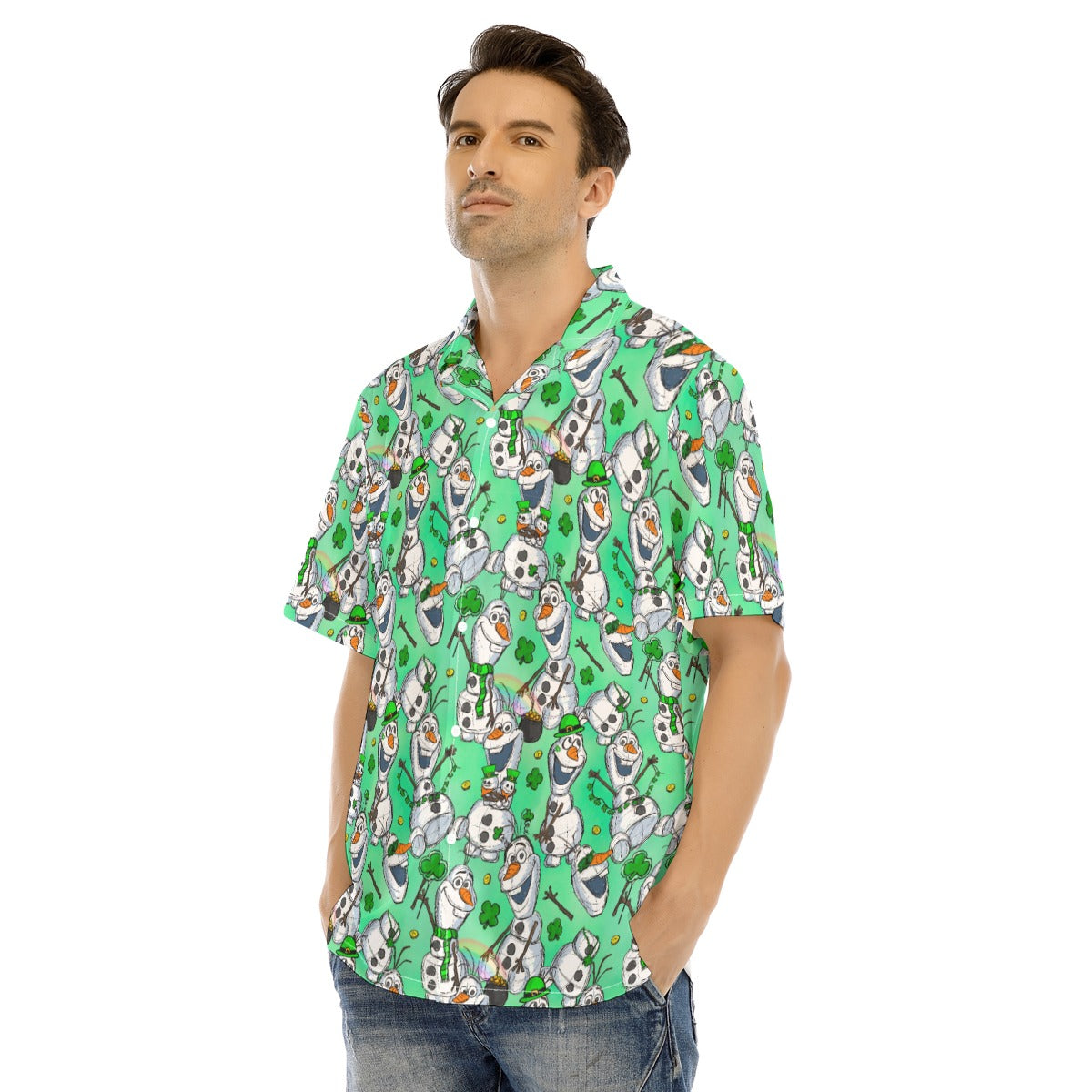 Sketched Snowman St. Patrick’s Day - Men's Hawaiian Button Up Shirt