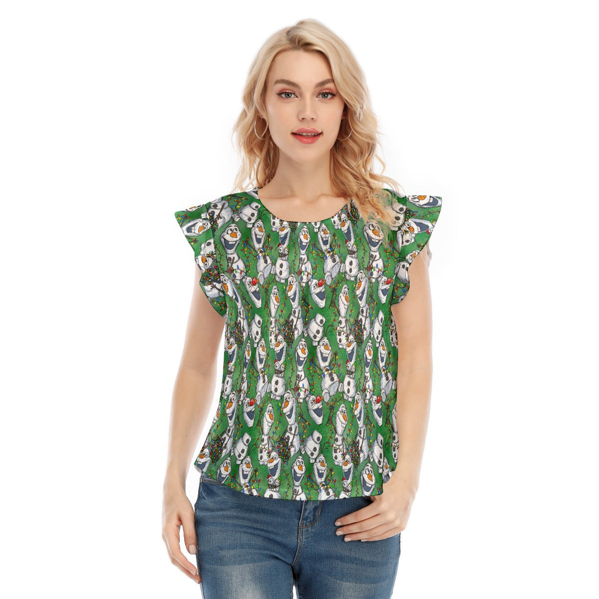Sketched Snowman Christmas - Women’s Flutter Sleeve Top