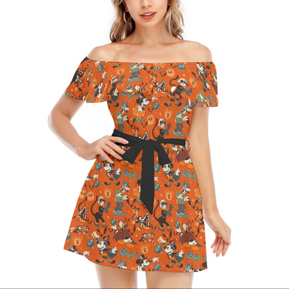 Vintage Halloween Parade - Women's Off-shoulder Ruffle Dress