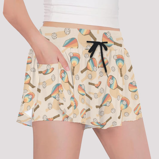 Retro Pickleball Volley - Girls’ Flowy Pocket Shorts