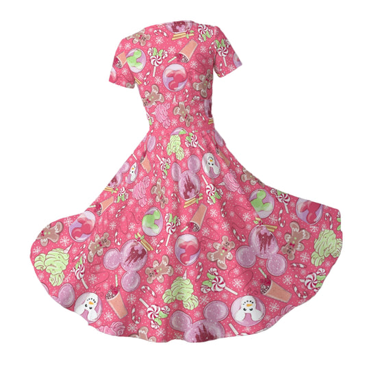 Winter Mouse Snacks & Balloons - Women's V-Neck Ruched Midi Dress