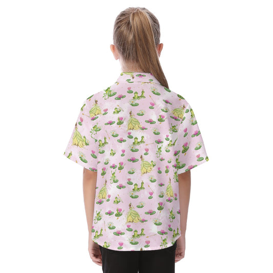 Watercolor Bayou Princess & FrogFrog - Kid's Hawaiian Button Up Shirt