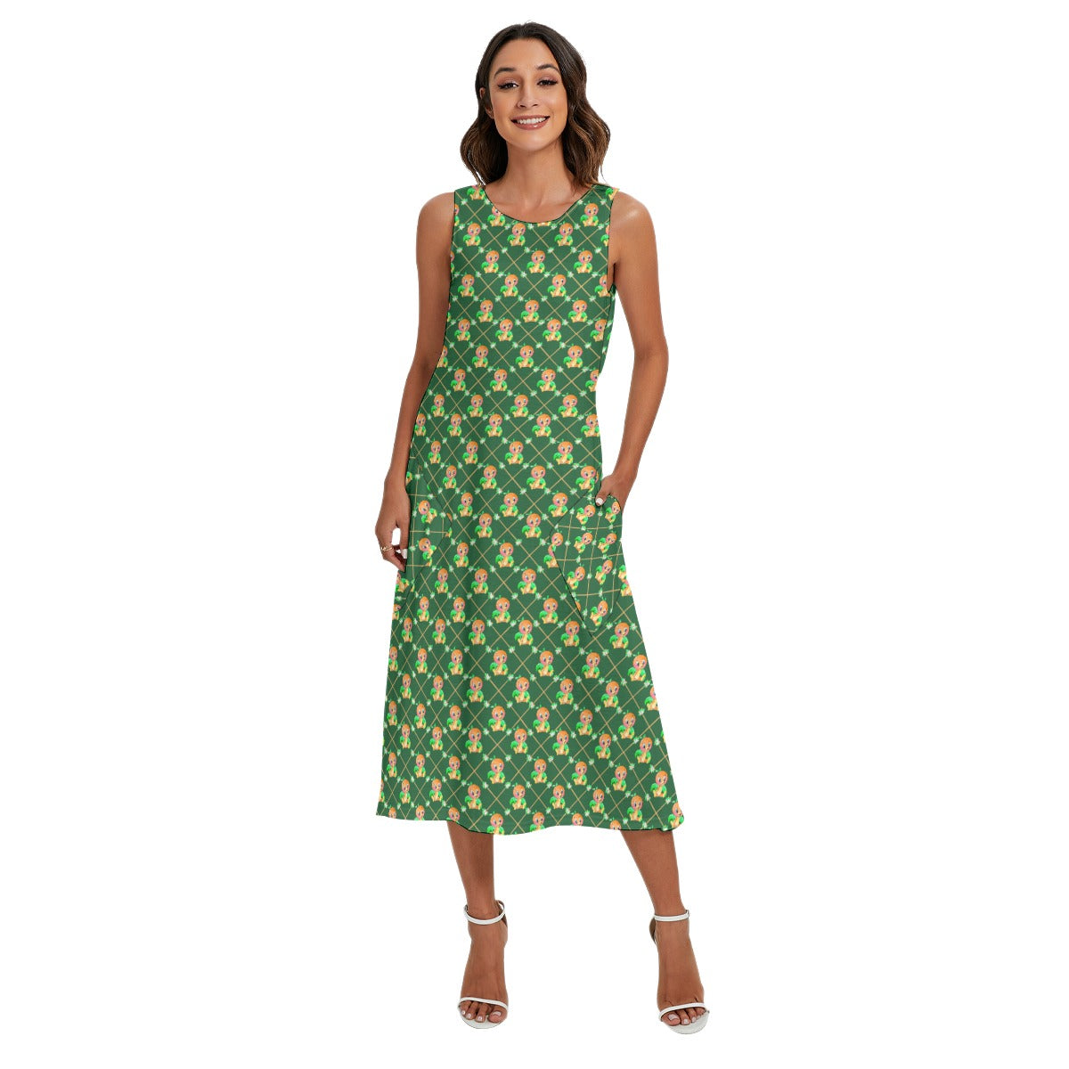 Geometric Citrus Delight - Women’s Diagonal Pocket Midi Dress