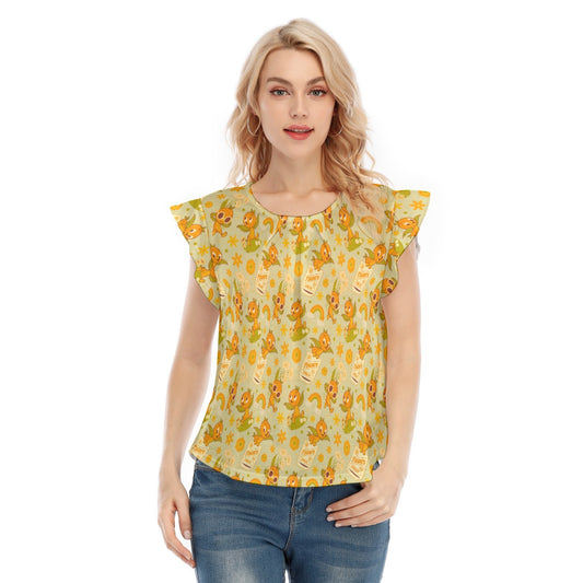 Vintage Citrus Garden - Women’s Flutter Sleeve Top