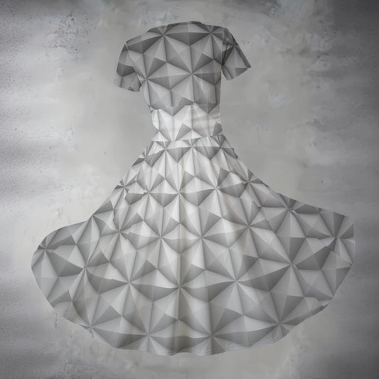 Geometric Silver Sphere - Women's V-Neck Ruched Midi Dress