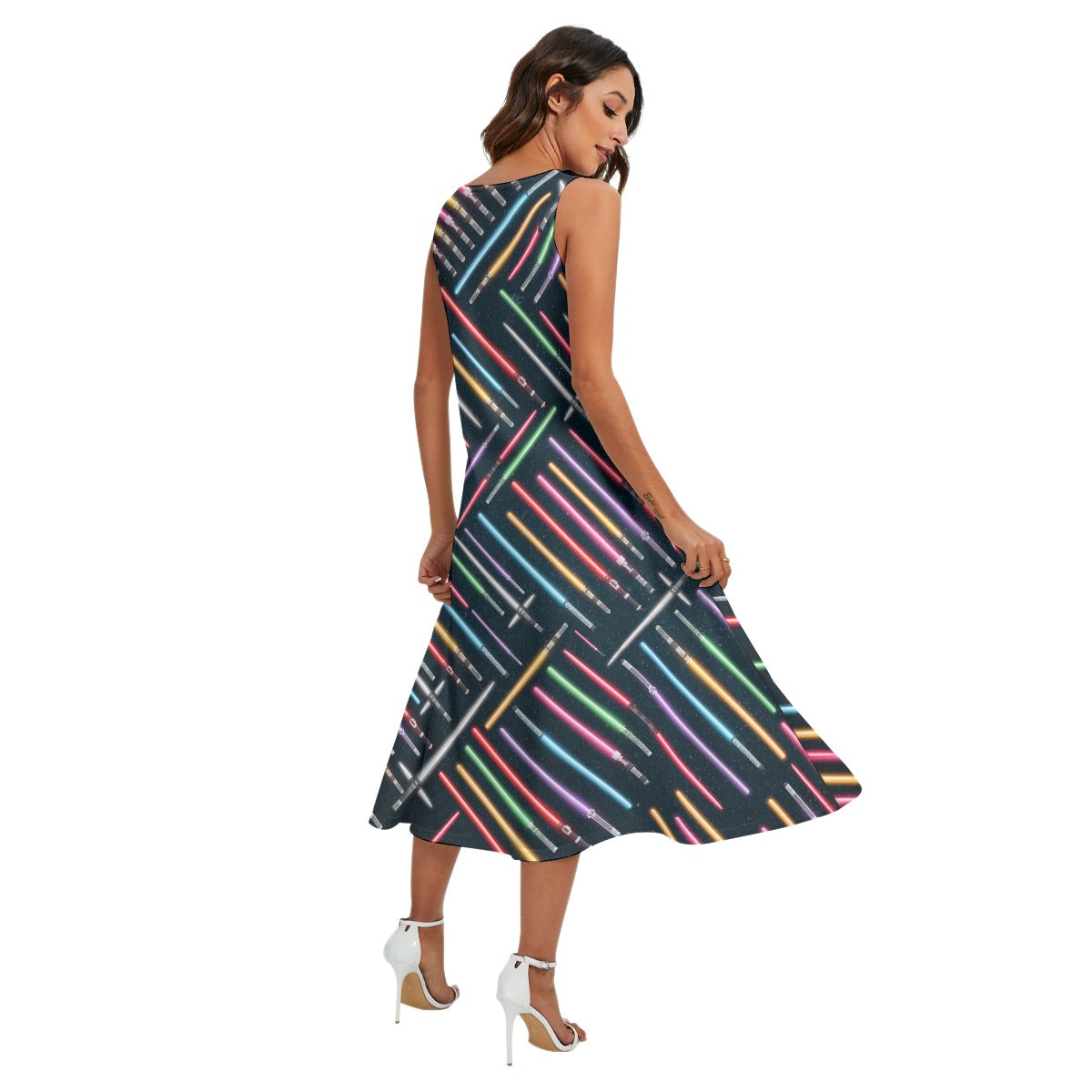 Vibrant Galaxy Sabers - Women’s Diagonal Pocket Midi Dress