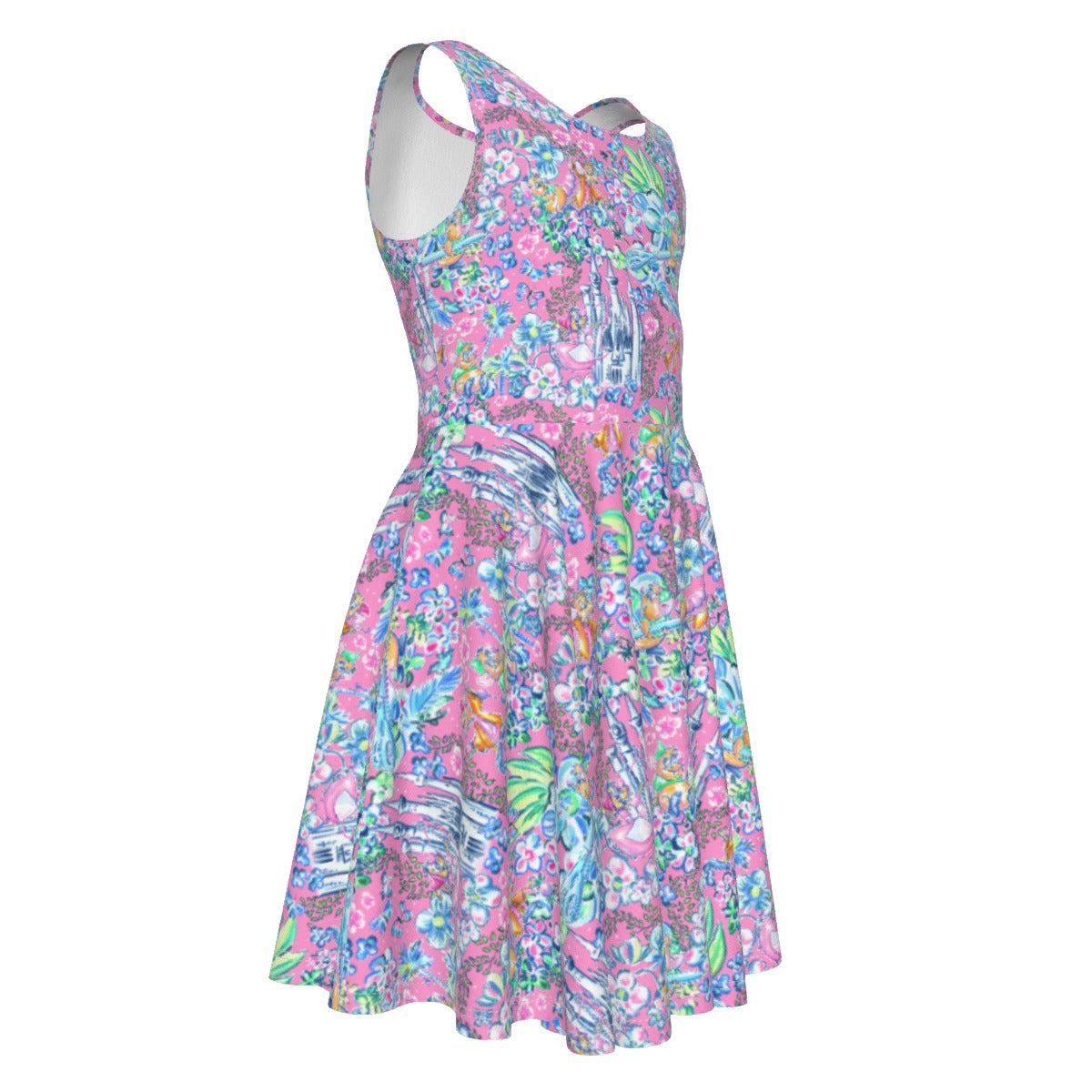 Bright Tropical Dreams - Enchanted Squeaky Helpers - Kid's Sleeveless Skater Dress
