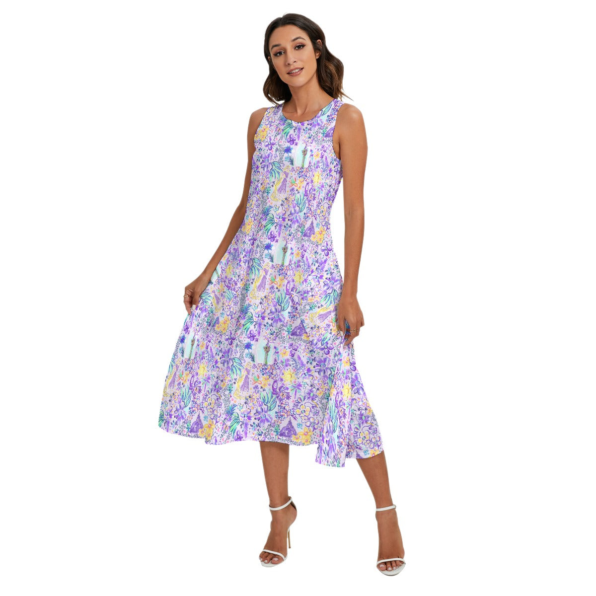 Bright Tropical Princess - Tower Light Festival - Women’s Diagonal Pocket Midi Dress
