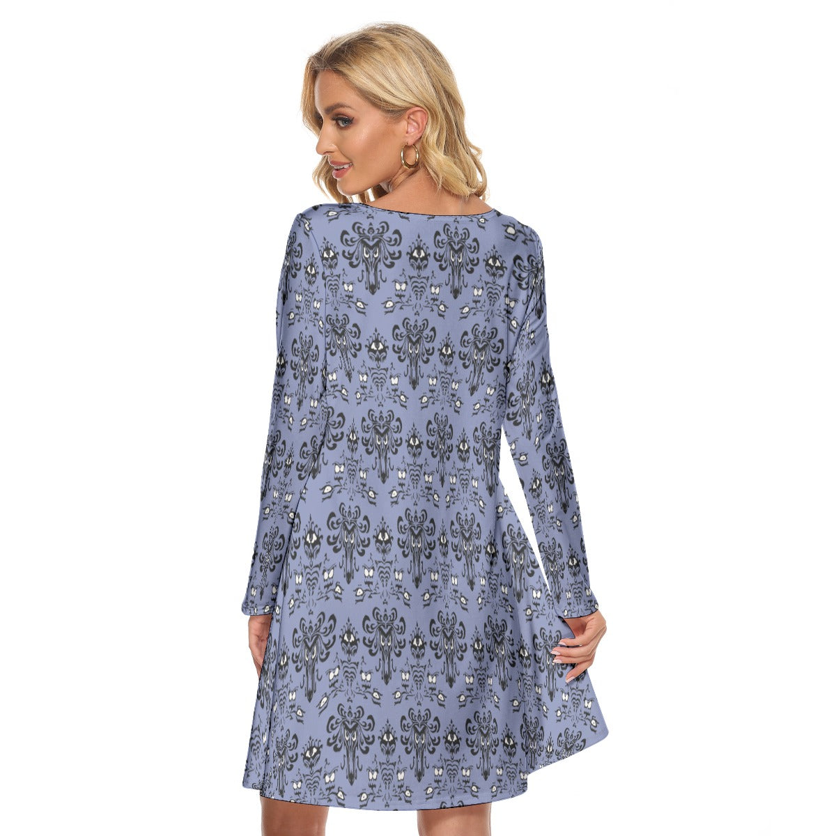 Spooky Mansion Wallpaper - Women's Long Sleeve A-Line Pocket Dress