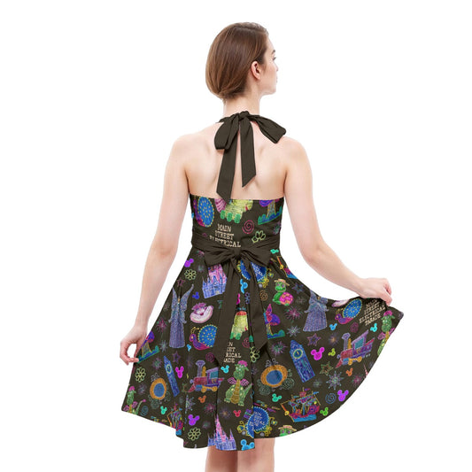 Main Street Neon Parade - Women's Halter Vintage Pocket Dress