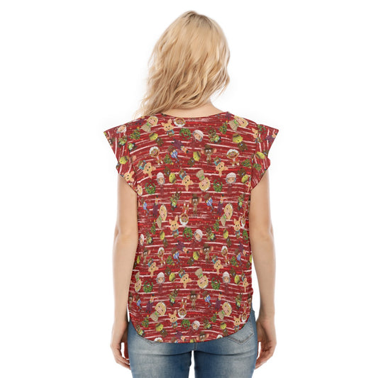 A Very Festive Puppet Christmas - Women’s Flutter Sleeve Top