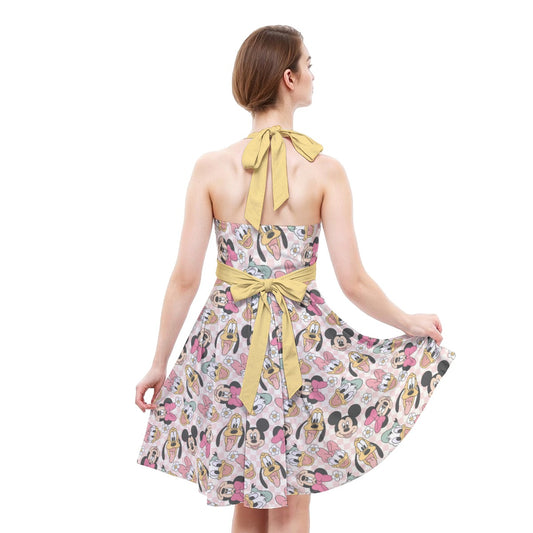 Pastel Picnic Party - Women's Halter Vintage Pocket Dress