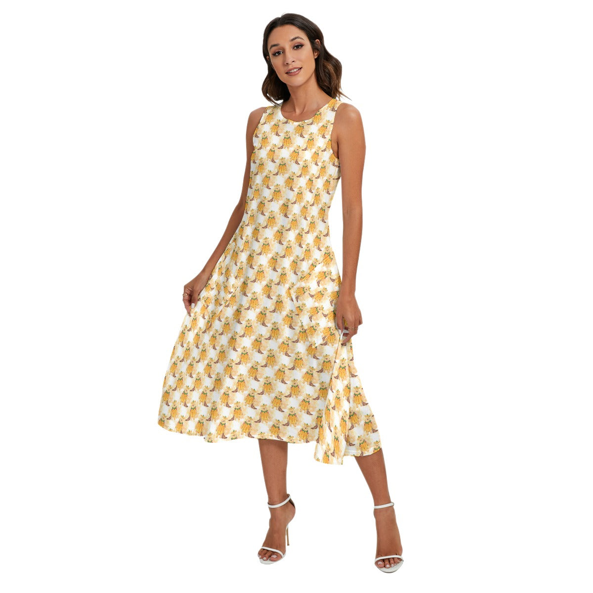 Pumpkin Bear Mischief - Women’s Diagonal Pocket Midi Dress
