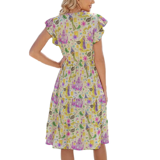 Watercolor Golden Hair Kingdom - Women's Tiered Pocket Midi Dress