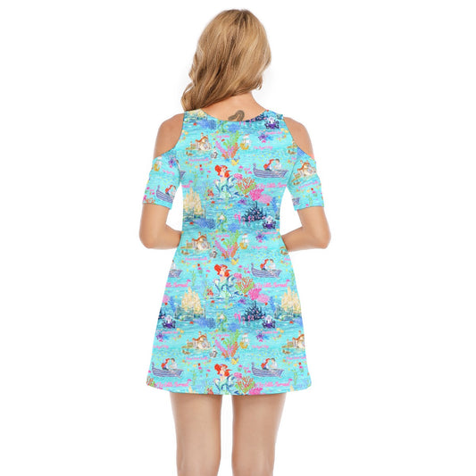 Ocean Wonderland Dreams - Women's Cold Shoulder Cotton Dress