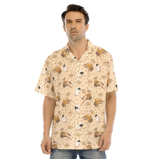 Botanical Robot Love Story - Men's Hawaiian Button Up Shirt