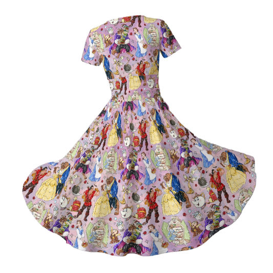 Enchanted Tale Sketch - Women's V-Neck Ruched Midi Dress