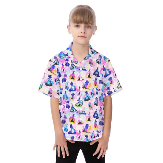 Princess And Classic Animation Silhouettes - Kid's Hawaiian Button Up Shirt