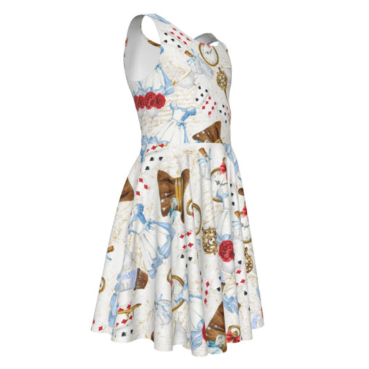 Curious Wonderland Icons- Kid's Sleeveless Skater Dress