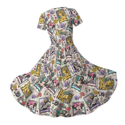 Garden Helpers Seed Packets - Women's V-Neck Ruched Midi Dress