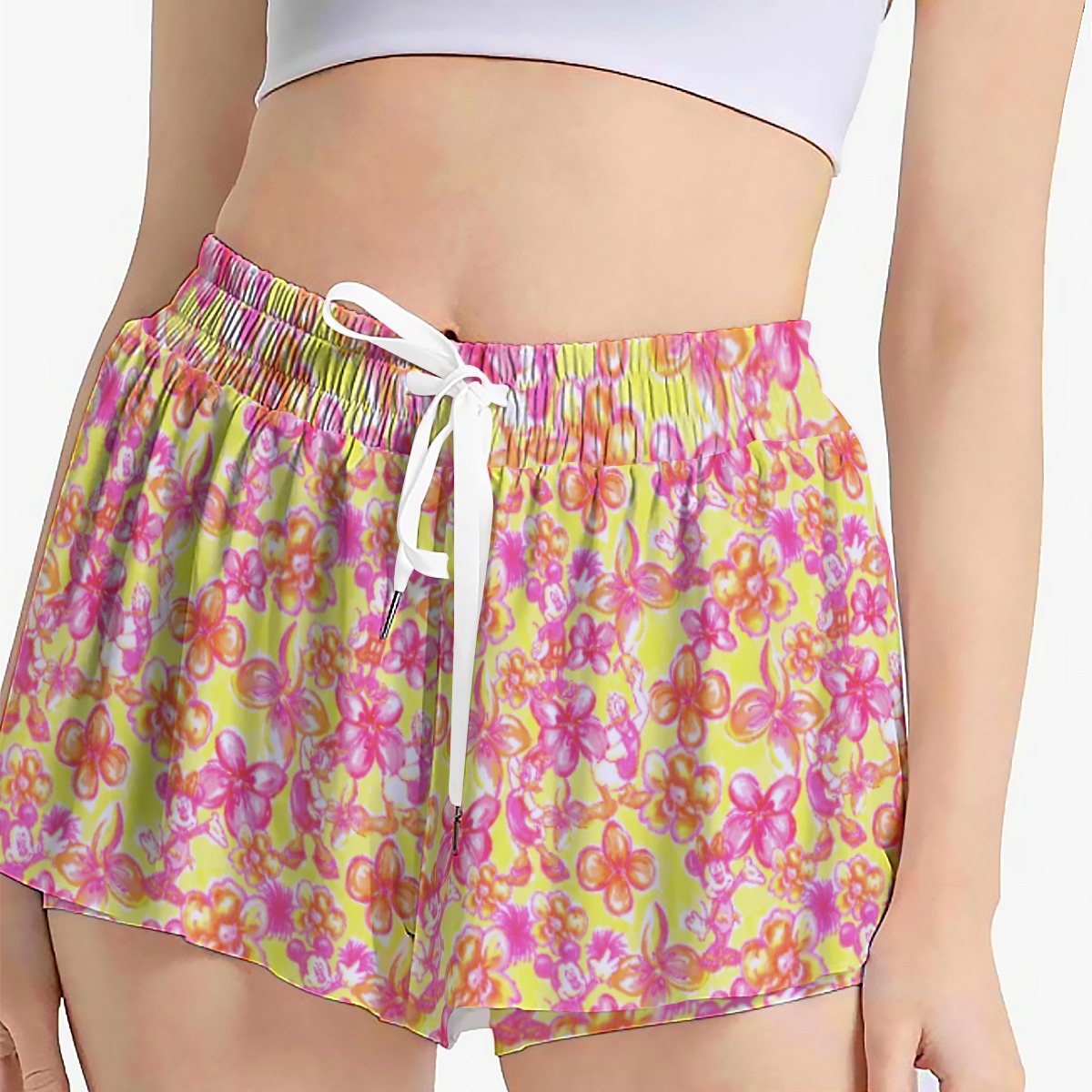 Neon Tropical Floral Friendsends - Women's Flowy Pocket Shorts