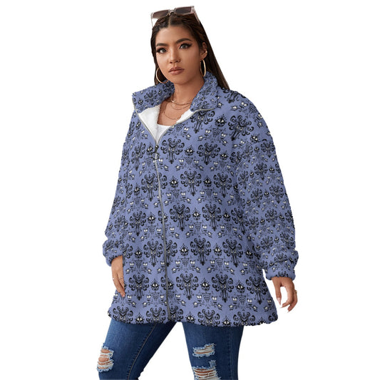 Spooky Mansion Wallpaper - Women's Borg Fleece Zip Jacket