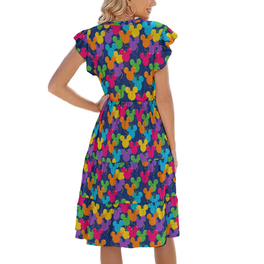 Bright Mouse Ear Balloons - Women's Tiered Pocket Midi Dress