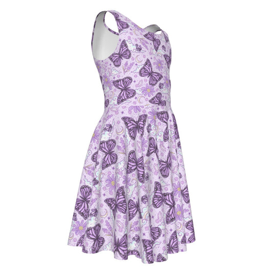 Lavender Butterflies - Kid's Sleeveless Skater Dress