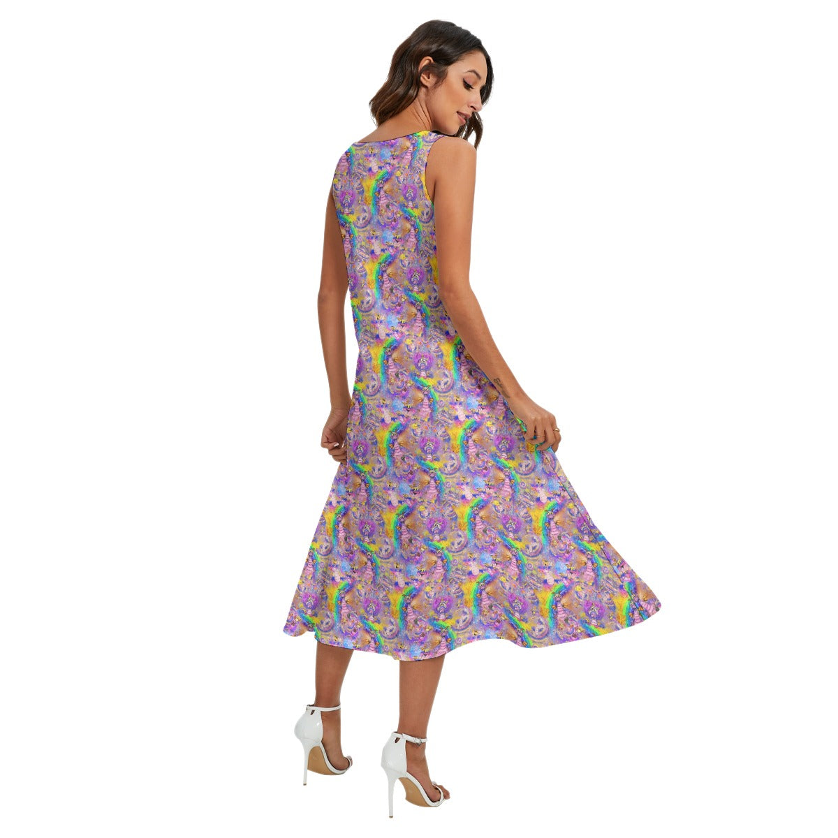 Figment Watercolor Rainbow - Women’s Diagonal Pocket Midi Dress