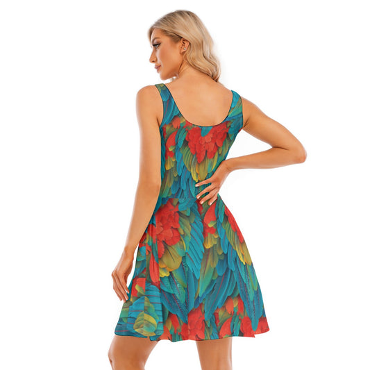 Animal Print - Macaw Parrot - Women's Sleeveless Pocket Skater Dress
