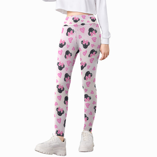 Watercolor Pink Bow Mouse Ears - Kid's Leggings