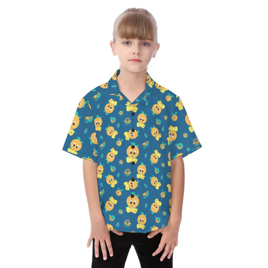 Cheerful Citrus Bird - Kid's Hawaiian Button Up Shirt