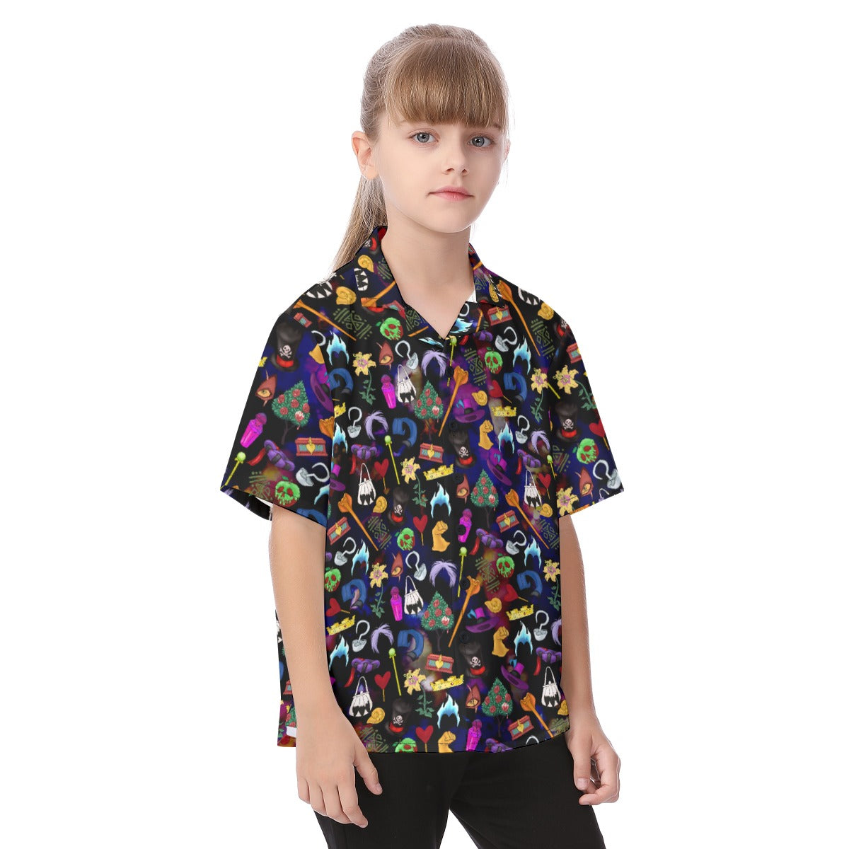 Villainous Icons Collage - Kid's Hawaiian Button Up Shirt