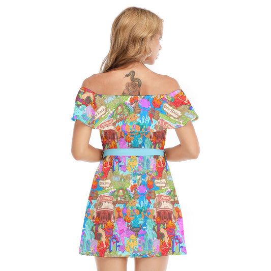 Element City Scene Collage - Women's Off-shoulder Ruffle Dress