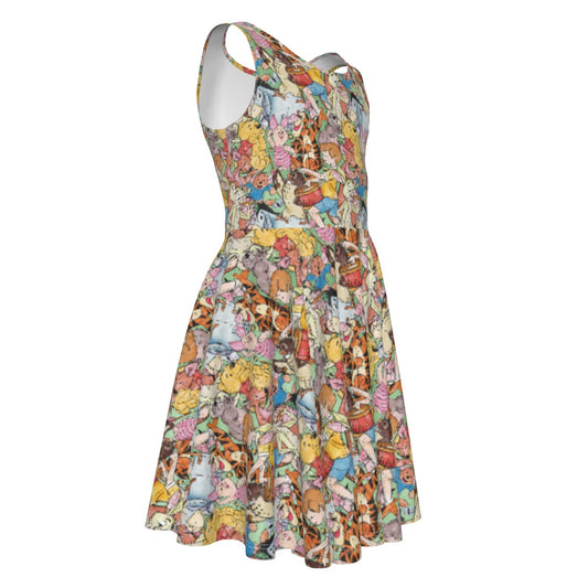 Sketched Hundred Acre Crew - Kid's Sleeveless Skater Dress