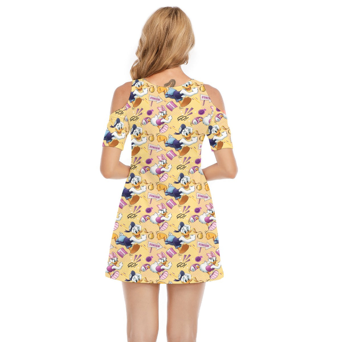 Feisty Marathon Match-Up - Women's Cold Shoulder Cotton Dress