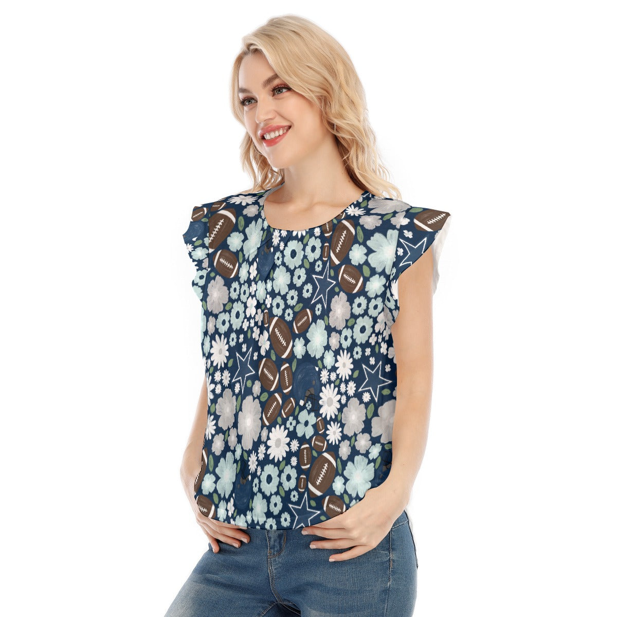 Blue Star Blooms - Women’s Flutter Sleeve Top