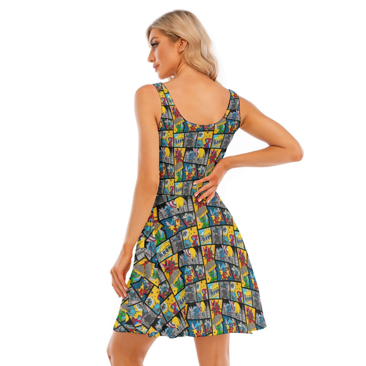 Superhero Stitch - Comic Action - Women's Sleeveless Pocket Skater Dress