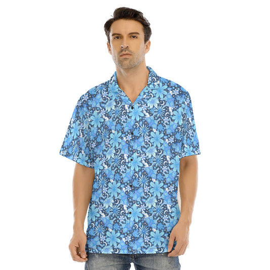Blue Crystal Moths - Men's Hawaiian Button Up Shirt