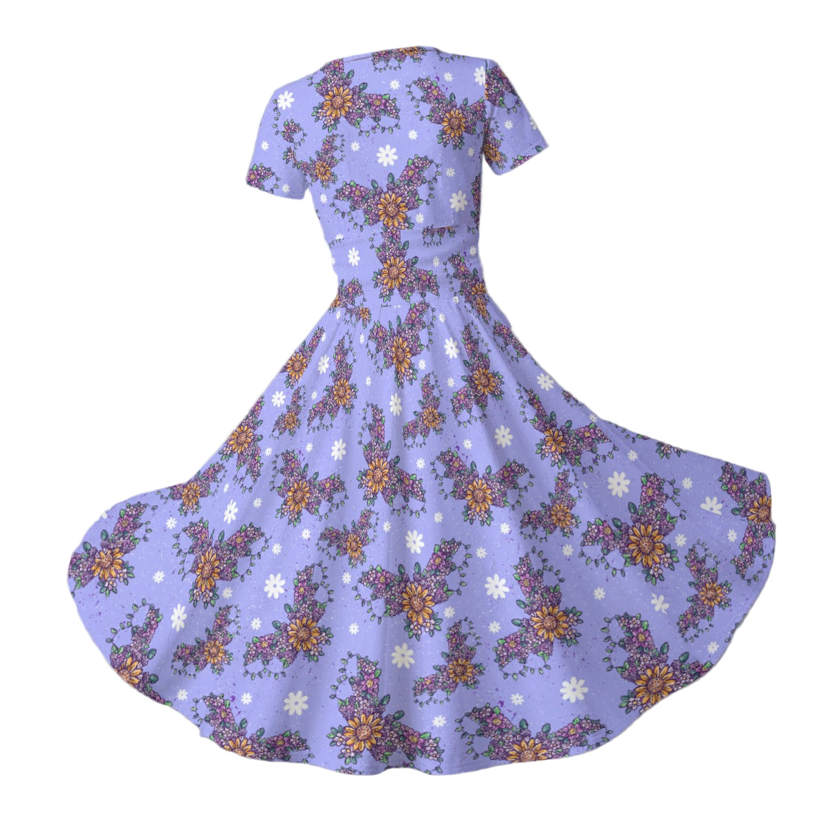 Blooming Bats - Women's V-Neck Ruched Midi Dress
