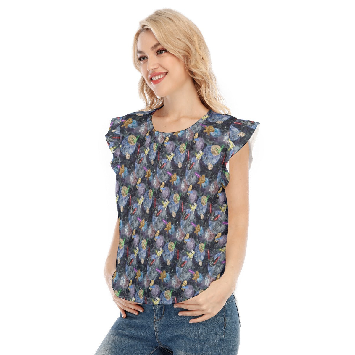 Watercolor Cosmic Battle - Women’s Flutter Sleeve Top