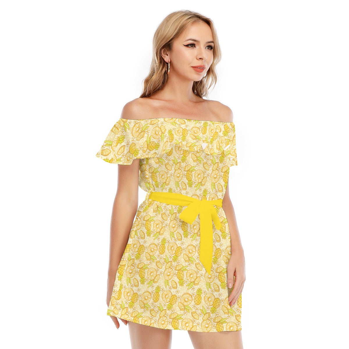 Summer Fruits - Pineapple - Women's Off-shoulder Ruffle Dress