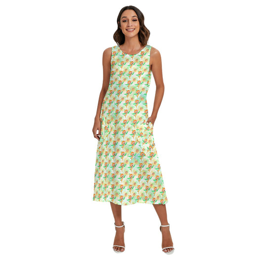 Sunny Citrus Thoughts - Women’s Diagonal Pocket Midi Dress
