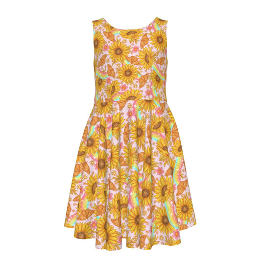 Sunflower Dreams - Kid's Sleeveless Skater Dress