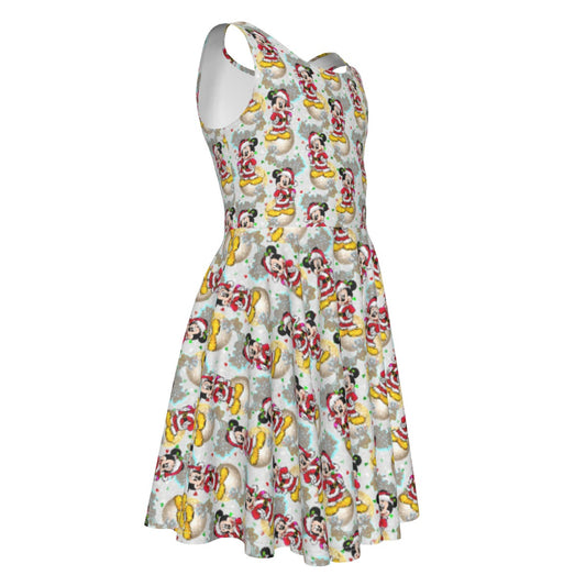 Santa Mouse Celebration - Kid's Sleeveless Skater Dress