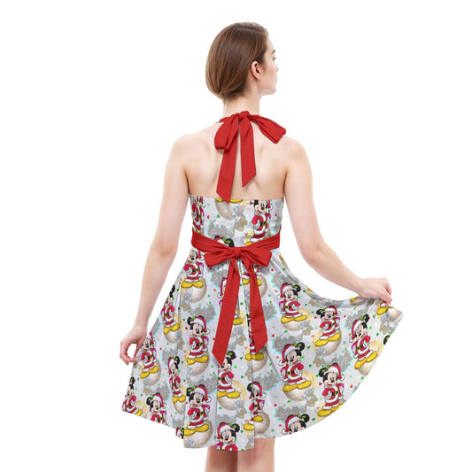 Santa Mouse Celebration - Women's Halter Vintage Pocket Dress